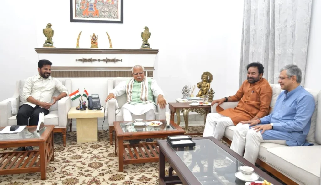 CM Revanth Reddy meets Union Ministers in New Delhi to discuss Hyderabad Metro Phase 2 expansion and SBICAPS consultancy appointment